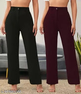 Urbane cotton blend bootcut parallel trousers for women, versatile & comfortable bellbottom straight pants combo of 2