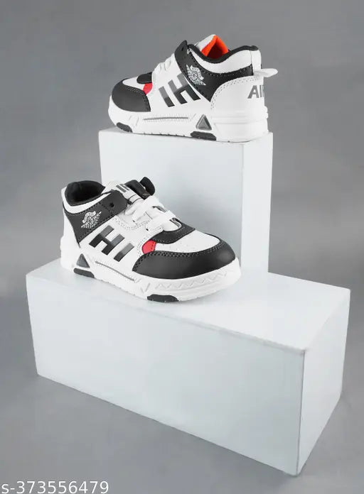 Synthetic leather Boston 1 WHT & GREY boys shoe, comfortable and stylish with padded heels, ideal for kids ages 4-12, made in India