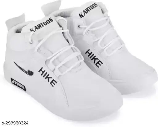 White canvas Let's Run high top sneakers for boys and girls, lace-up detail, comfortable insole, perfect casual wear