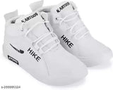 White canvas Let's Run high top sneakers for boys and girls, lace-up detail, comfortable insole, perfect casual wear