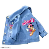 Denim minnie jacket for girls, printed net pattern, long sleeves, sizes 2-3 years to 7-8 years, Indian origin