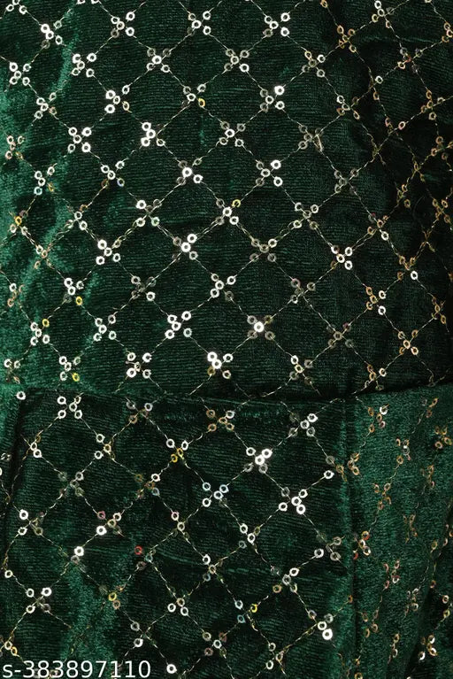 Embellished velvet lehenga choli set in net fabric, solid pattern, traditionally Indian garments for 2-3 years (waist: 24in, length: 19in) or 3-4 years (waist: 26in, length: 22in)