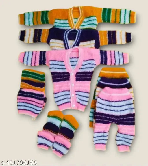 Striped wool LITTLE MUFFS Cozy Boys Winter Set for Kids: Includes jacket, hat, and mittens