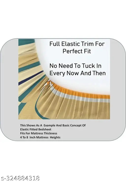 Striped cotton fitted elastic double bedsheets, superfine quality for summer use, ideal for adults, comes with 2 pillow covers