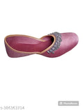 Velvet Mojaris bellie sandal for women, embellished with fur flower and closed back design, latest fashionable Indian footwear for daily wear, office, college, or festivals