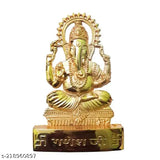 Gold brass Ganesh statue for wealth and bright future, traditional decorative showpiece and home decor (4 inch)