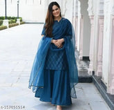 Checkered cotton kurta sharara set with dupatta, single size S-XXL, Indian origin