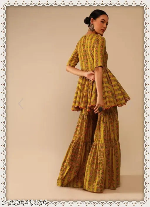 Rayon chiffon dupatta set with sharara bottoms - printed net, trendy new CLOFAB design