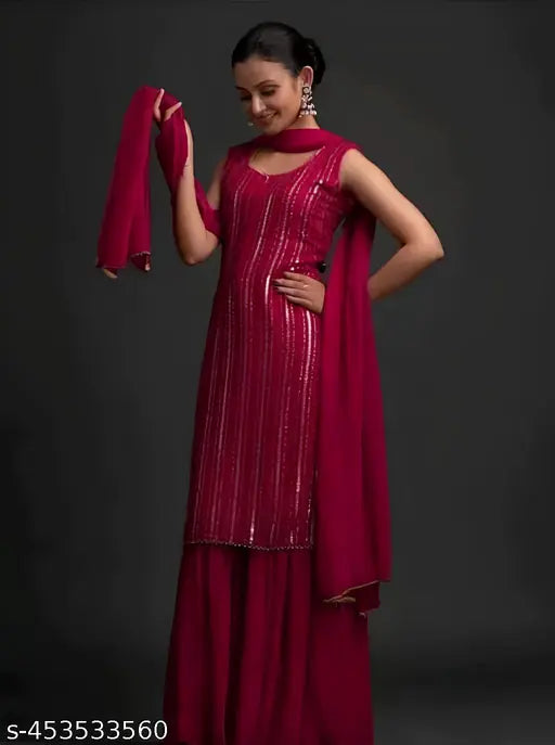 Georgette sleeveless classic elegant women's dress, zari woven design, XXL size with 44 inch bust, Indian origin