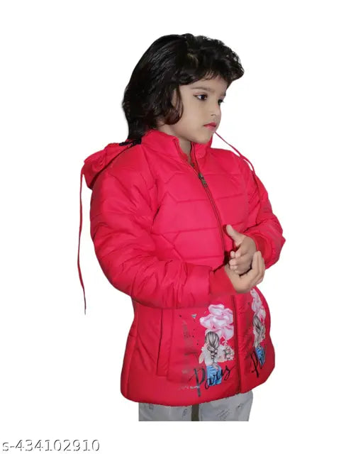 Soft chiffon warm hooded jacket for baby girls - cozy winter wear with cute printed design, suitable for 12-18 months to 5-6 years. Made in India
