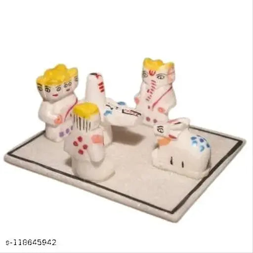 Handcrafted white marble Shiv Parivar idol, vibrant polyresin details, exquisite decorative showpiece - 5cm (India)