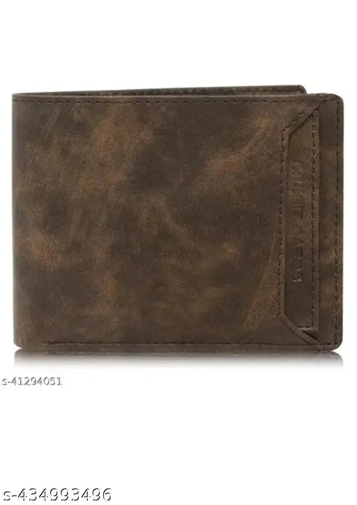 Brown faux leather men's wallet with 3 compartments for credit, debit, and visiting cards. Solid pattern and perfect blend of casual and formal styles. Ideal gift from India