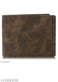 Brown faux leather men's wallet with 3 compartments for credit, debit, and visiting cards. Solid pattern and perfect blend of casual and formal styles. Ideal gift from India