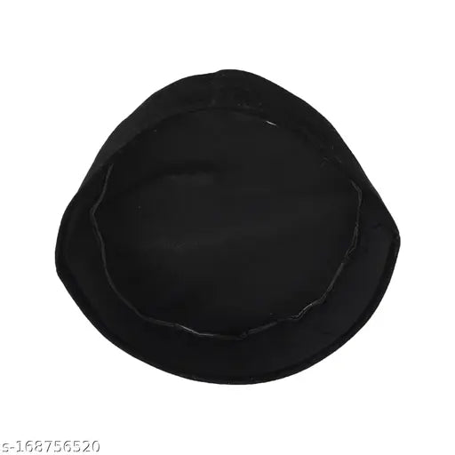 Fancy men's black embroidered cotton Islamic cap, one size, made in India