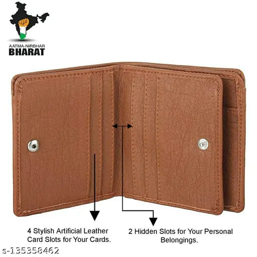 Brown faux leather men's wallet, 2 compartments, credit/debit card pockets, currency compartment, matte finish, royal craft, trendy design