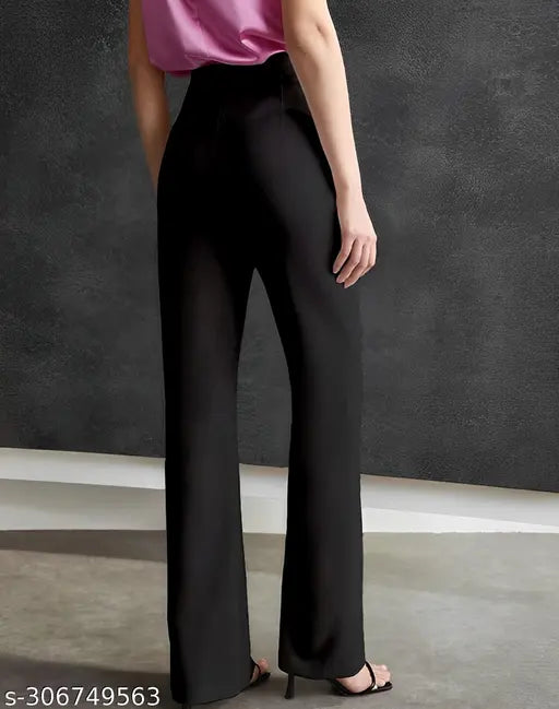 Black lycra SELVIA women's trousers & pants, comfortable casual wear with elastic waist and zip closure