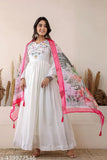Vichitra Silk Sequins Embroidered MENTOSA Festival Special Gown with Tebby Silk Dupatta, Indian fashion wear in S, M, L, XL, XXL sizes