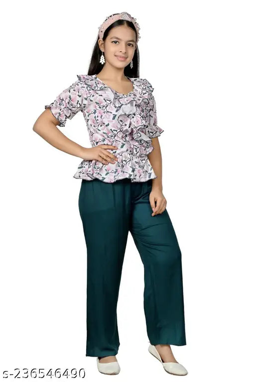 Multicolor cotton blend girls dress pack: 8-9, 9-10, 10-11, 11-12, 12-13 years, includes white top & grey palazzo for partywear & casual styles (India)