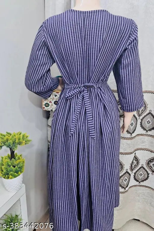 Purple woolen striped kurti for winter, 3/4 sleeve, casual and formal wear