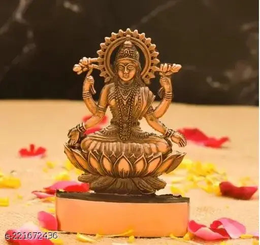 Copper Ma Laxmi idol, 11cm tall, intricately crafted Indian Ganesh-Laxmi statue