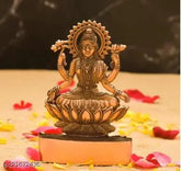Copper Ma Laxmi idol, 11cm tall, intricately crafted Indian Ganesh-Laxmi statue