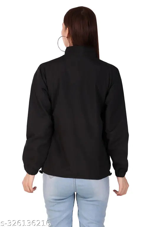 PU women's full-sleeve windcheater, solid pattern, warm inner lining. Available in sizes M, L, XL (19in/25in, 20in/26in, 21in/27in)