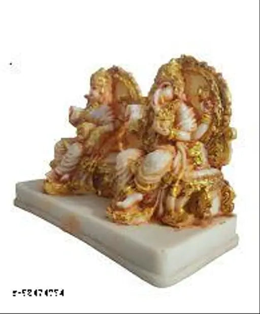 Poly Resin Laxmi Ganesha Statue, ornate figurine for home or office, 7" x 6" x 3", RIKAV God Idol collection