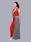 Striped crepe one-shoulder jumpsuit for women (XS: 32-24-55in, S: 34-26-56in), Indian made, suitable for Western wear