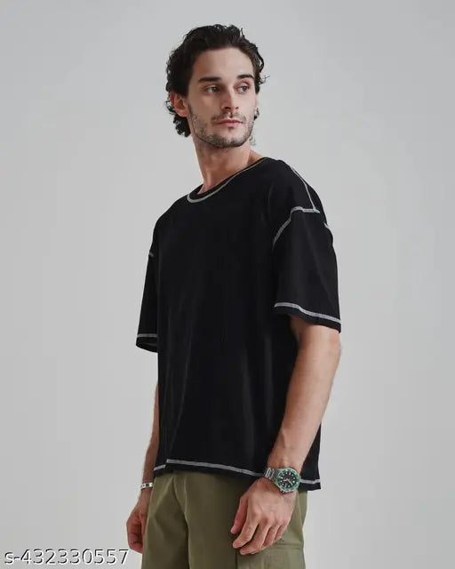 Large-fit men's cotton t-shirt, solid color, drop shoulder style - high-quality, Indian-made fashion clothing