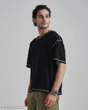 Large-fit men's cotton t-shirt, solid color, drop shoulder style - high-quality, Indian-made fashion clothing