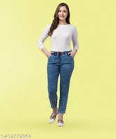 Premium Denim Baggy Pearl Blue Jogger Jeans, stretchable and mid-waist, available in plus size XL2XL,3XL,4XL. Indian manufacturer
