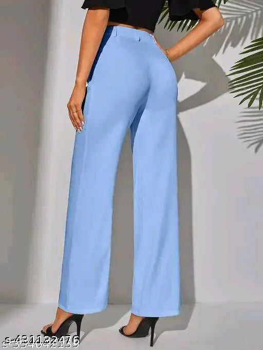 Solid net cotton blend Bell Bottom women's trousers with elastic waist, stretchy fit, and front seam detail, perfect for office or casual wear. Made in India