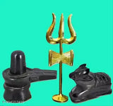 Black marble Shivling and Nandi Idols with Trishul, 5 cm x 3 cm x 5 cm, handcrafted Indian artifact