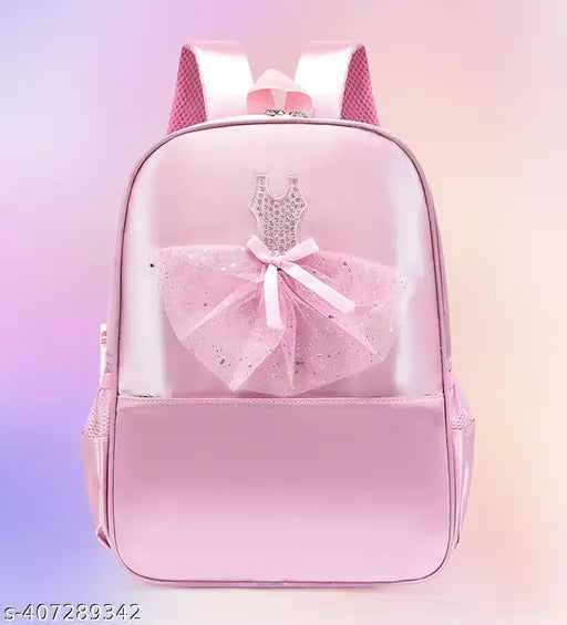 Polyester net pink children's large capacity school bag for primary school students 7-12 years, cartoon design, lightweight and easy to carry. Ideal for daily use in school or gifts. Adjustable shoulder strap, free size (L27xW12xH36cm), China origin