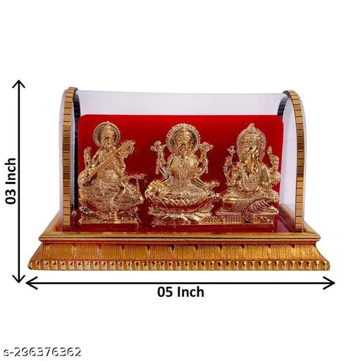 Laxmi-Ganesh-Saraswati idol statue, handcrafted religious art for pooja room, home décor, office, car dashboard, Diwali showpiece (India)