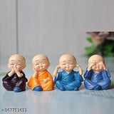 Multicolor DVM Small Set of 4 Buddha Showpieces, resin polyresin decor for car dash, living room, office