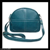 Teal faux leather sling bag for women/girls, premium quality vegan leather with thread detailing and detachable handle, features 2 compartments and YKK metal zippers