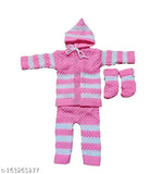 Soft woolen striped hoodie sweater for baby boys & girls (0-6 months), including pajamas and booties from Online Traders. Made in India