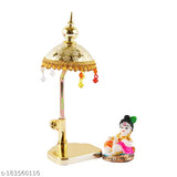 Marble & polyresin Ladu Gopal Ji with gold-plated colored umbrella - Divine decor for home or office (India)