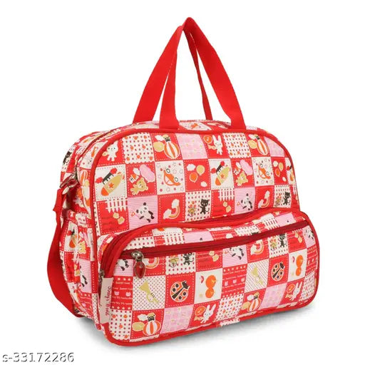 Waterproof diaper bag, free size Fancy Kids Bag with red front pockets. Fabric net baby bag from India