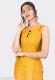 Pure cotton yellow colorblocked kurti for women, sleeveless style, size S-XXL