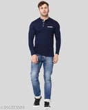 Indian-made, lightweight cotton blend men's Henley full sleeve t-shirt in solid design