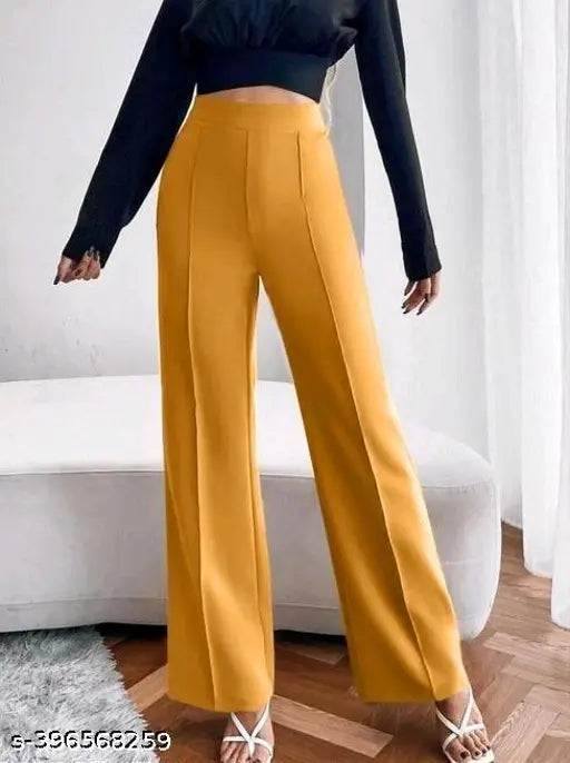 Trendy wine/mustard/bottle green cotton blend high-rise bell bottom trousers for women (26", 28", 30", 32", 34") - stylish wardrobe update with flared silhouette