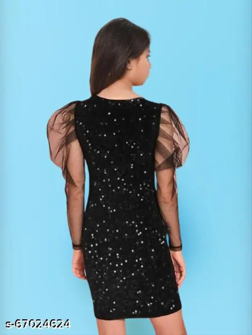 Nylon embellished net black dress for kids (ages 2-16), India origin