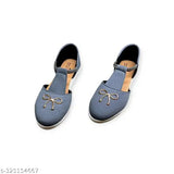Grey synthetic ballerinas for women and girls, embellished design with ankle loop, comfortable walking experience
