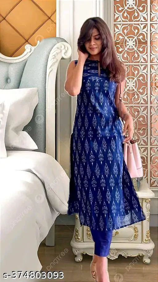 Cotton blend sleeveless printed voguish kurti from D-Fashion Aagyeyi, India