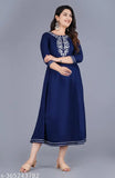 Viscose rayon embroidered anarkali kurti, solid combo, M-XXXL sizes