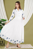 White Anarkali Kurta, Rayon, three-quarter sleeves, intricately printed, Indian traditional wear for women