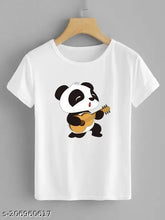 Printed polyester t-shirt with catchy design, featuring PandaaBestPolyster branding, short sleeves, and made in India