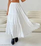White rayon long skirt, stylish and attractive for light occasions, free size